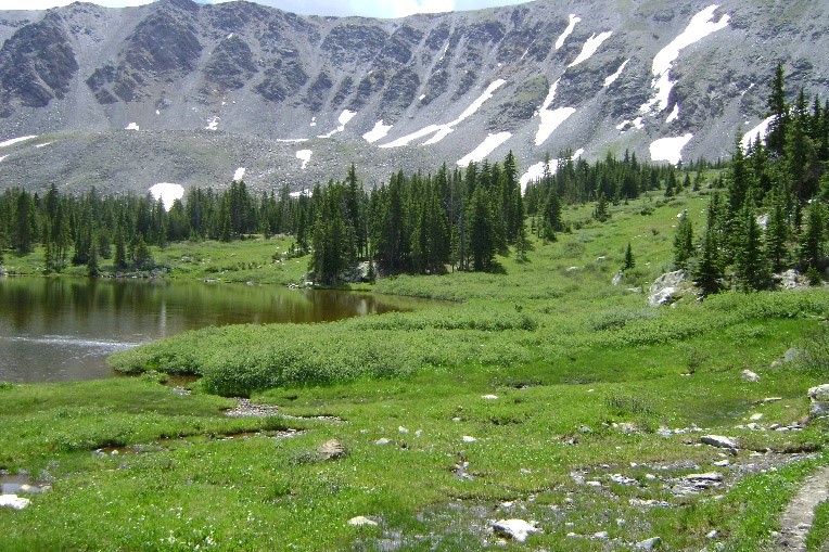 A cascade starts in a quiet place with a small trickle of snow melt.